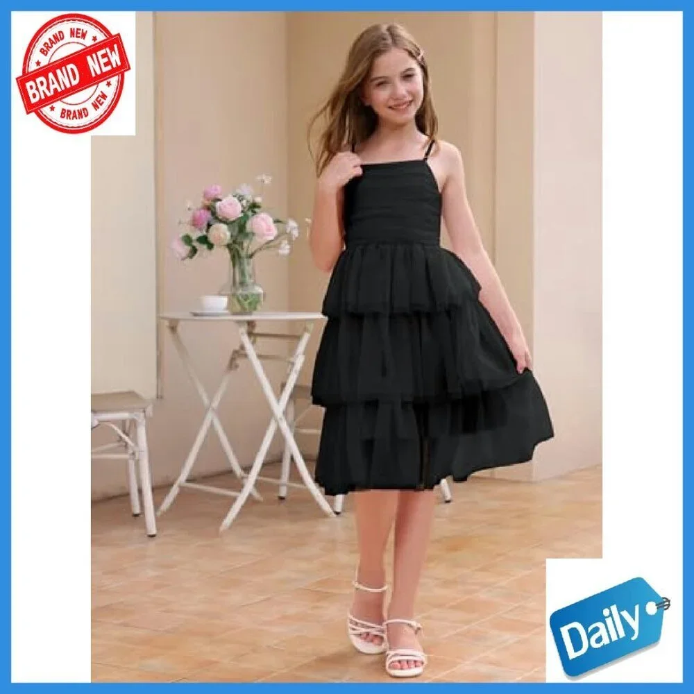 Girls Sleeveless Tiered Tulle Tutu Dress Party Graduation